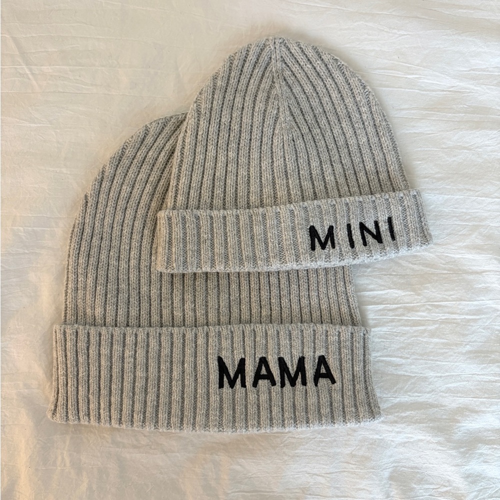 Seraphine Ribbed Knit Beanie Set - Gray
